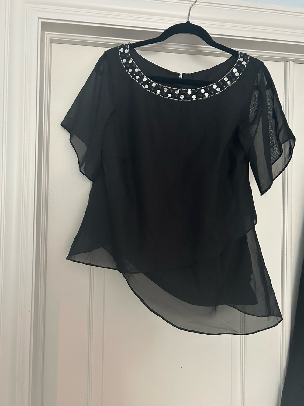 Black Embellished Chiffon Layered Women's Blouse